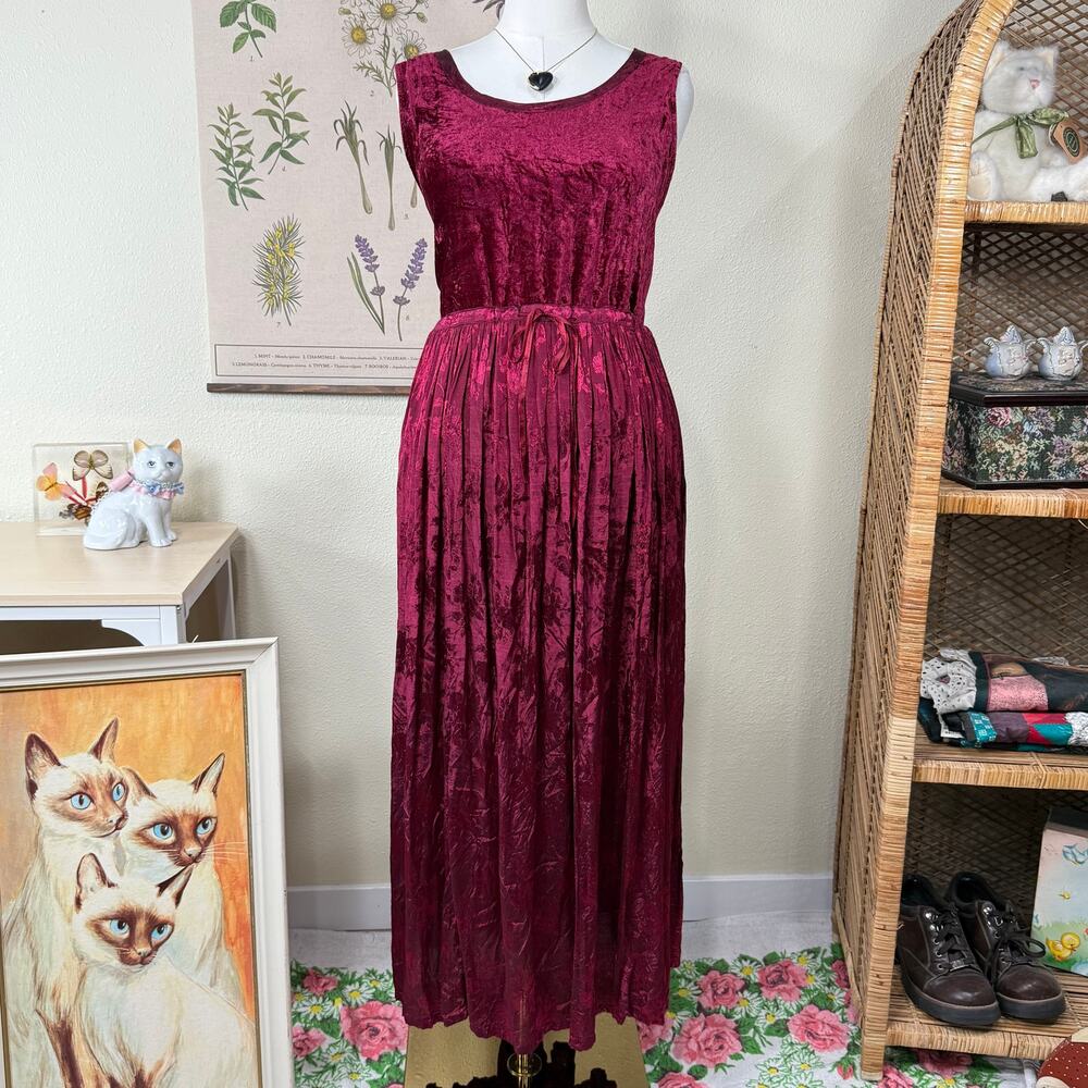 90s Y2k Velvet Pleated Floral Satin Dress Whimsigoth Vampire Romantic Goth XL